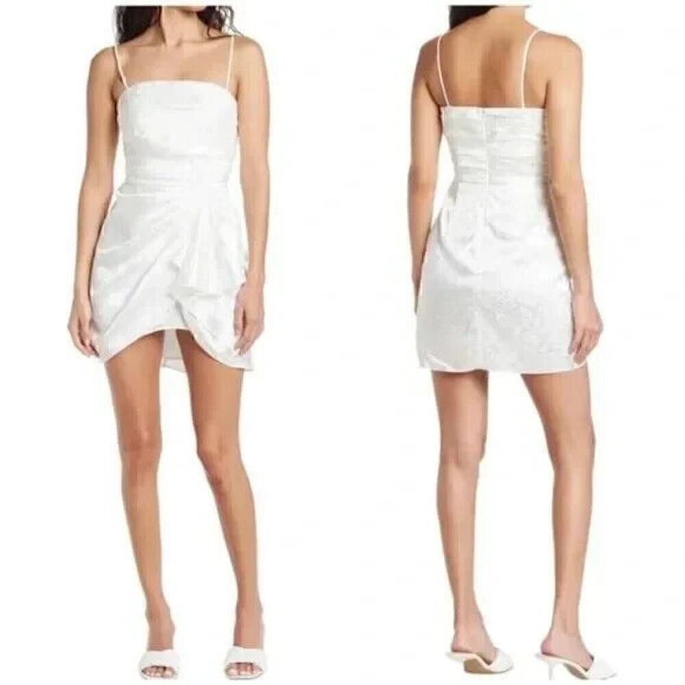 NWT Ronny Kobo June Floral Jacquard Bow Mini Cocktail Dress White Size Small